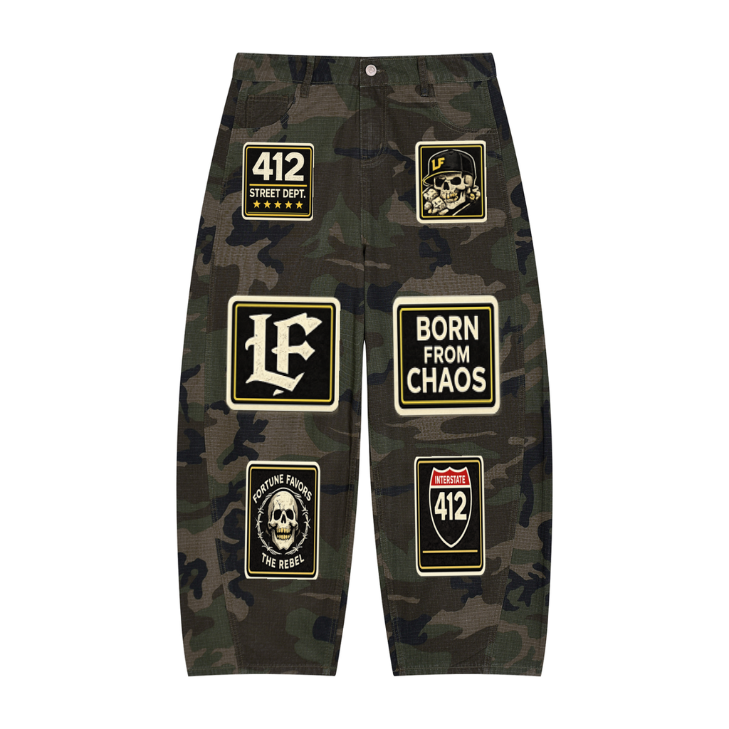 Men’s Camo Barrel Leg Cargo Pants