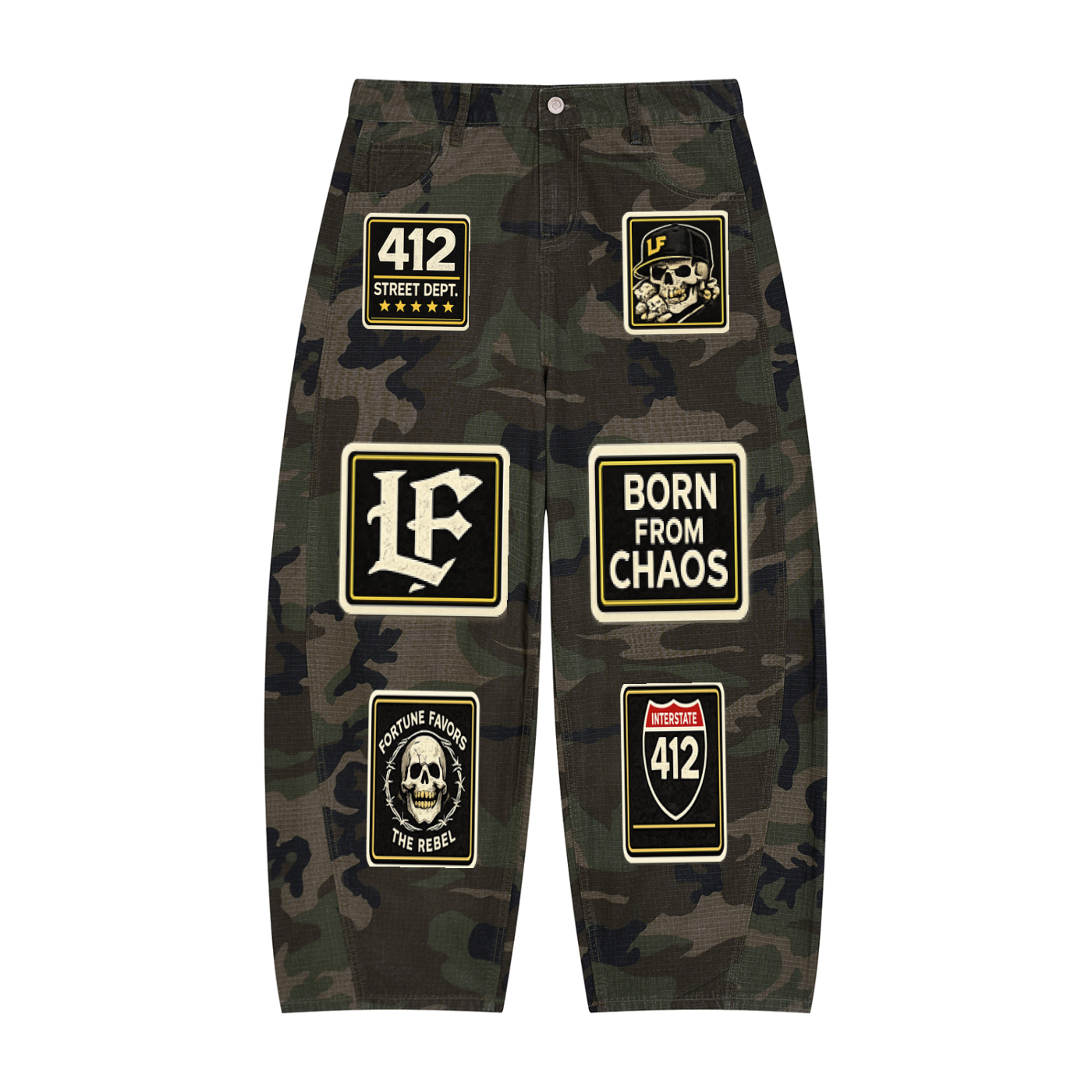 Men’s Camo Barrel Leg Cargo Pants