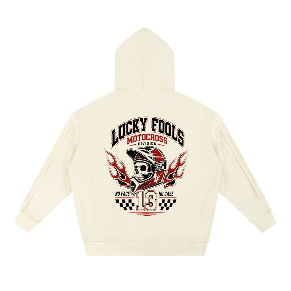 Contrast Tape Raw Edge Double Layered Zip Hoodie