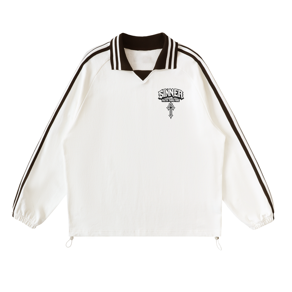 Vintage Sinner Striped Lapel Collar Sweatshirt