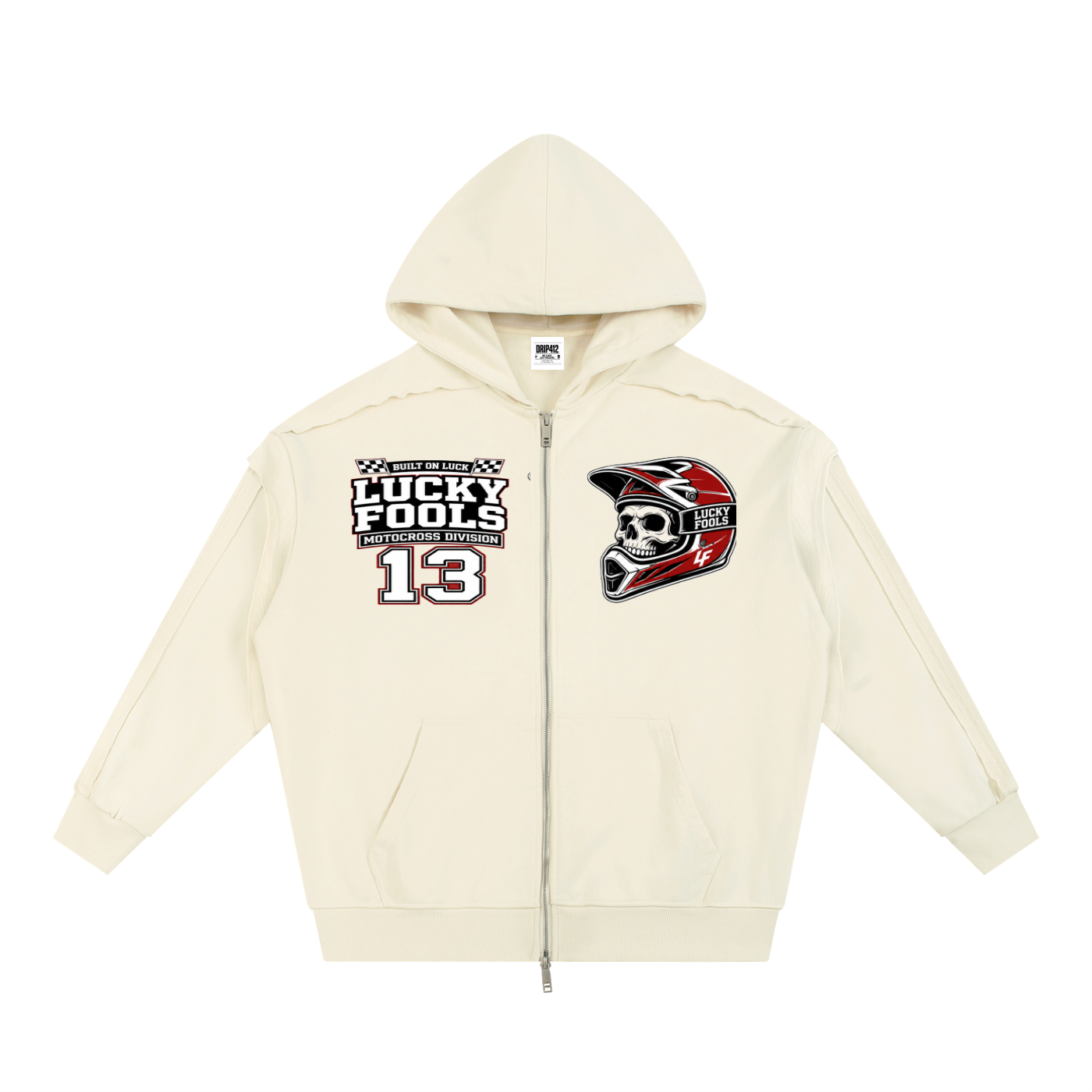 Contrast Tape Raw Edge Double Layered Zip Hoodie