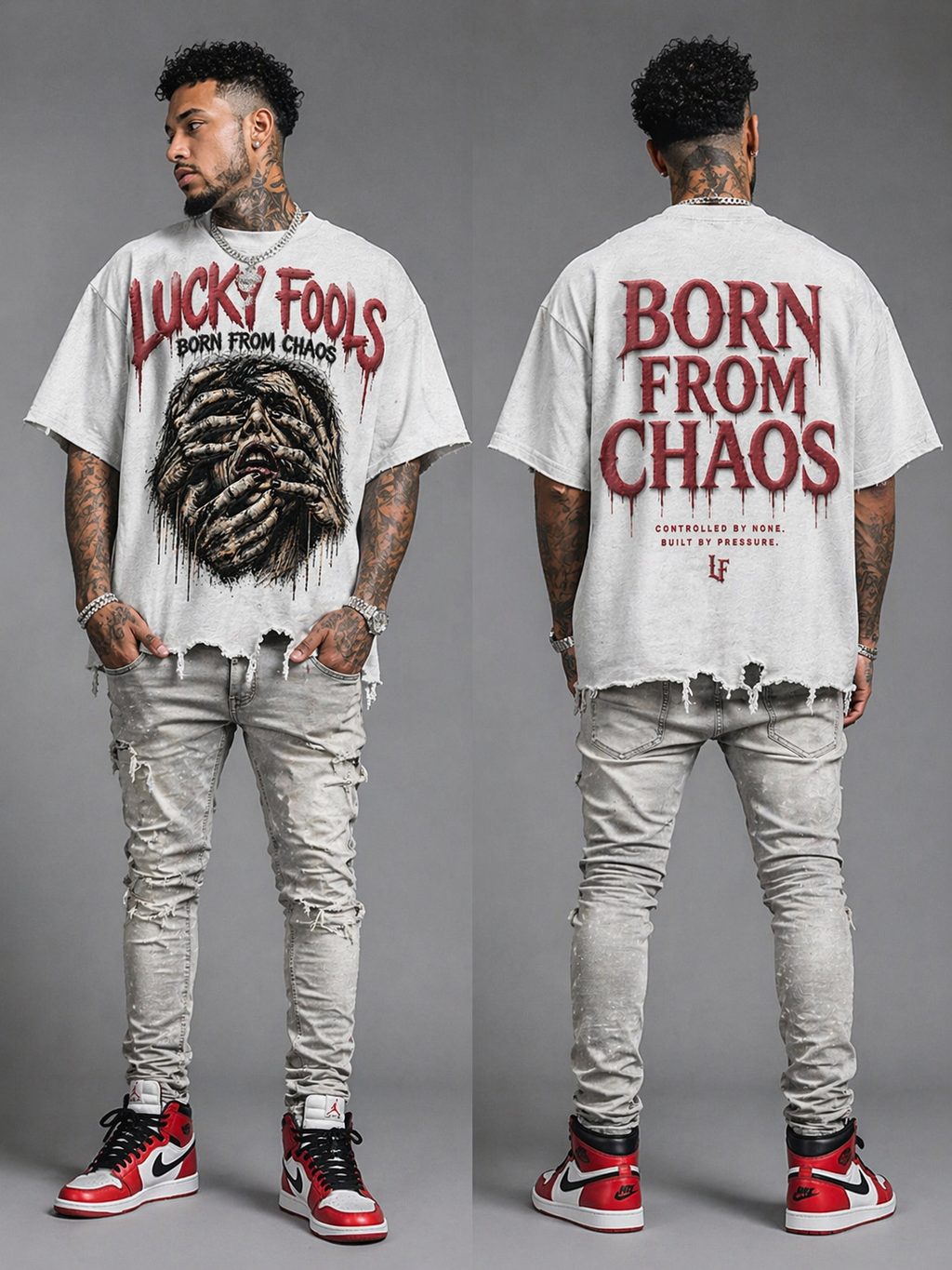 Lucky Fools  Boxy Distressed Hem T-Shirt