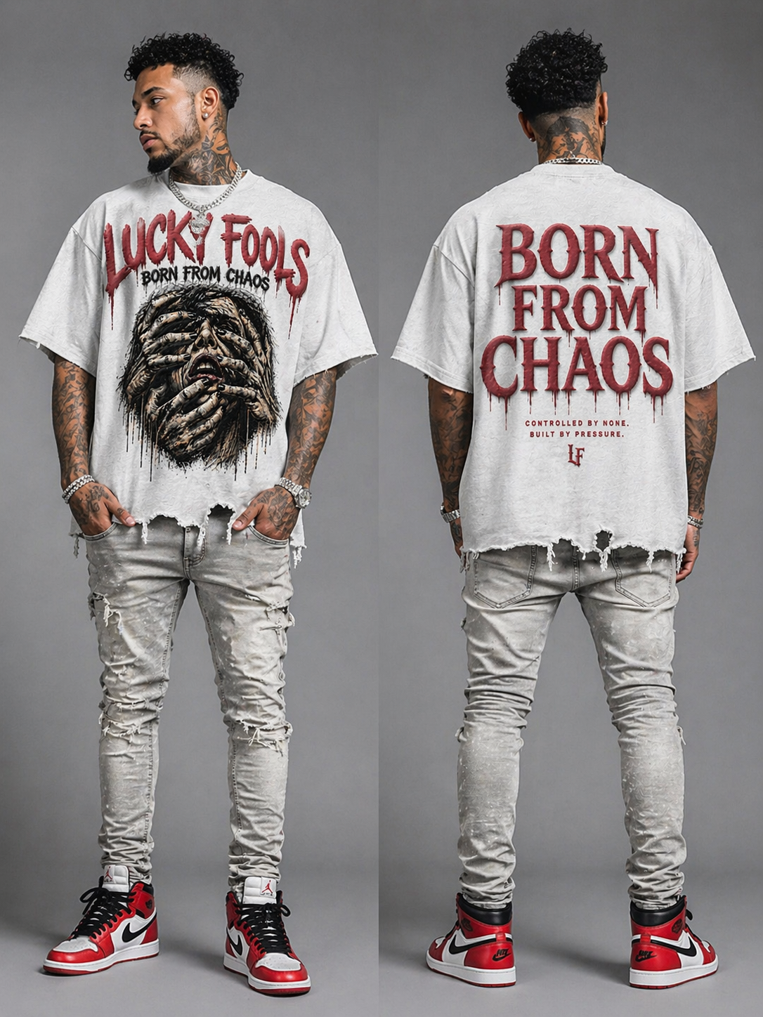 Lucky Fools  Boxy Distressed Hem T-Shirt