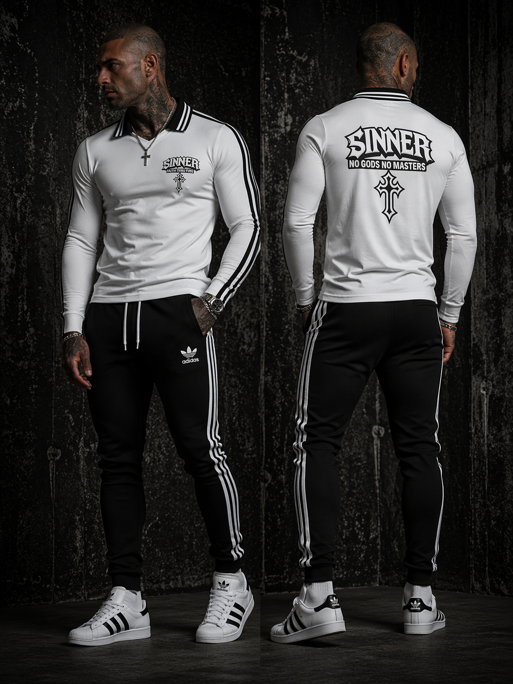 Vintage Sinner Striped Lapel Collar Sweatshirt